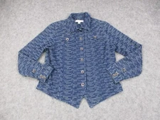 Coldwater Creek Shirt Womens 8 Blue White Denim Distressed Button Front Top