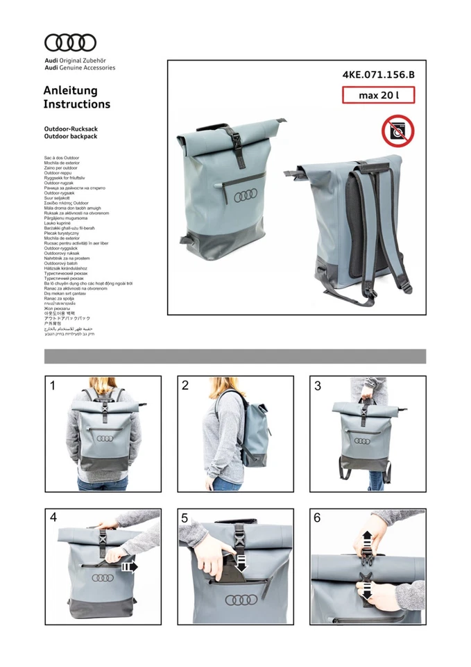 Original Audi wasserabweisender Outdoor-Rucksack 4KE071156B - Bild 2 von 3