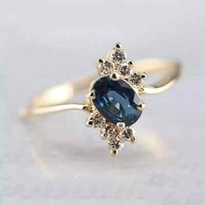 2Ct Oval Cut Lab-Created Blue Sapphire Engagement Ring 14K Yellow Gold Plated