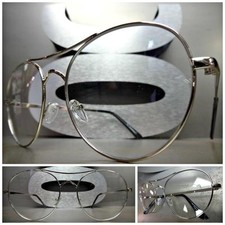 Mens Women CLASSIC VINTAGE RETRO Style Clear Lens EYE GLASSES Silver Metal Frame