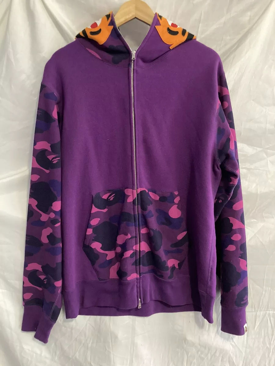 Gently USED BAPE Tiger Purple Camo Full Zip Hoodie Men's XXL