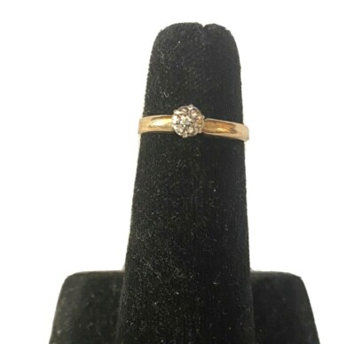 10K Gelbgold Vintage 7 Diamanten Cluster, Verlobung/Versprechen, Größe 6 1/2, Pre-O