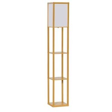 Image of HOMCOM Floor Lamp Reading Lamp with 3-Tier Storage Shelf for Home Office Natural