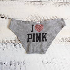 Vntg Victoria s Secret PINK Size XS Heather Grey Bling I Pink Cheeky Bikini