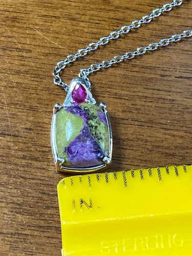 .925 Tasmanian Stichtite Simulated Ruby Pendant 20" Stainless St. Chain Magnetic - Picture 10 of 11