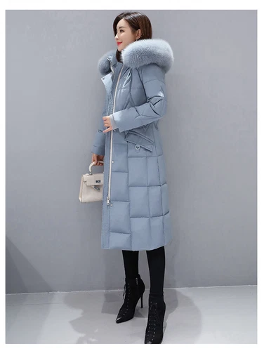 Winter Down Cotton Jacket Long Slim Fit Big Fur Collar Womens Hooded Warm Jacket - Bild 12 von 19