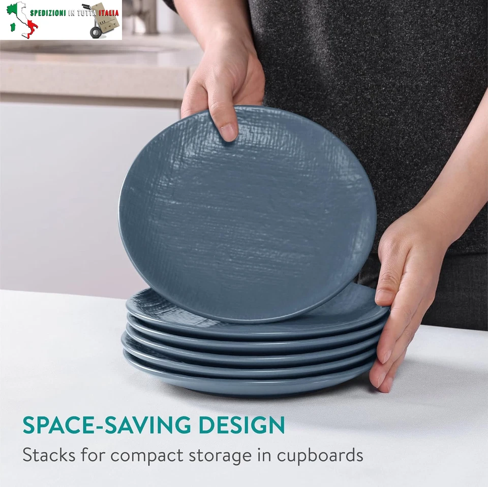 Servizio Piatti Piani Moderni Design - Set di Piatti 6 Persone Colorati Particol - Immagine 4 di 4