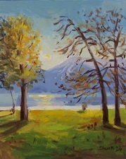 Original Oil painting on canvas panel "Early morning light"  30cmx24cm, Signed