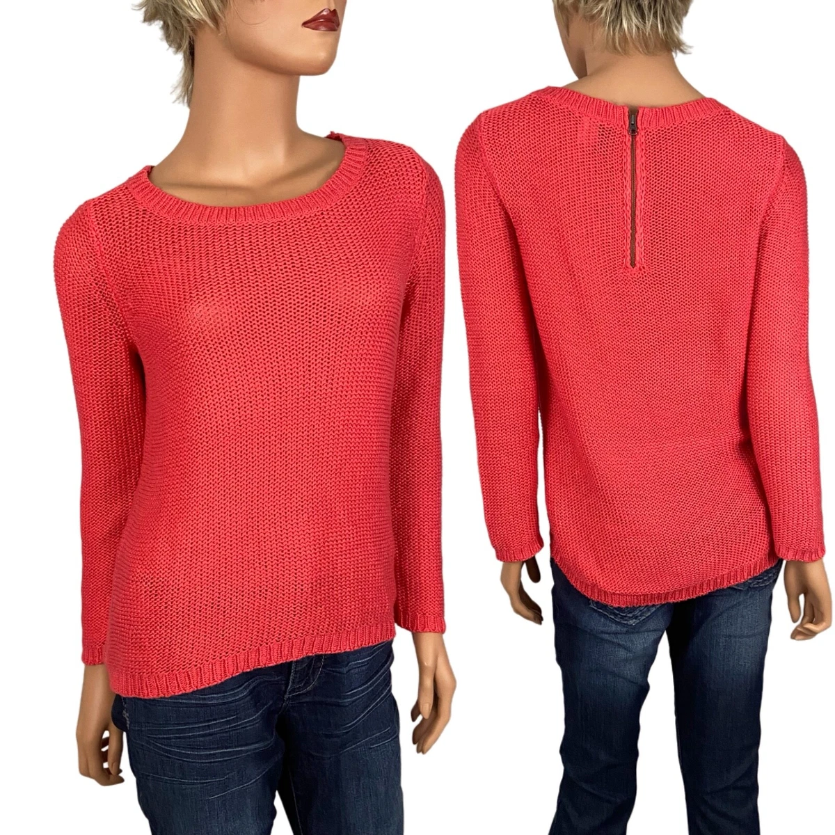 Divided by H M Coral Knit Sweater Long Sleeves Zipper Back Woman s