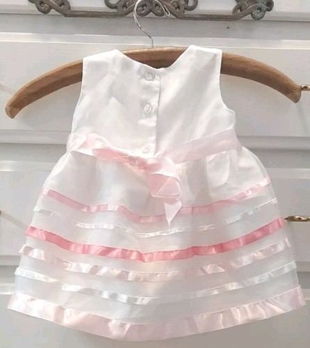 NWOT LA Princess 6/9M Pink & White Satin Stripe Dress Bow Wedding Party Formal - Picture 2 of 5