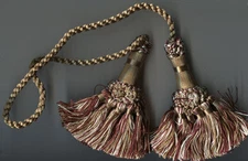 RUST DARK GOLD IVORY CHAIR TIE 4" TASSELS 16" CORD SPREAD LOT OF 2