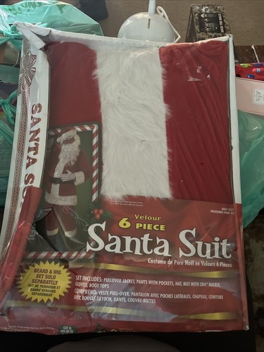 6pc Velour Vintage Santa Suit Costume Size XL, Jacket,pants,hat,belt Gloves - Picture 1 of 10