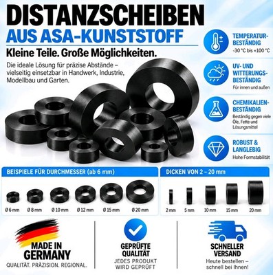 25x Distanzscheiben ASA Kunststoff Unterlegscheiben Abstandshalter UV-beständig