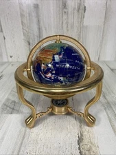 6” Blue Globe With Compass Gemstones Inlay Granite Classic Treasures