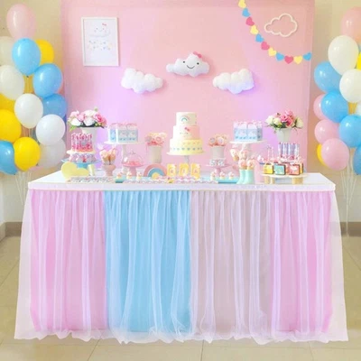 Jupe de table nappe tulle tutu déco fête anniversaire enfant 183x76 cm - Photo 1/4