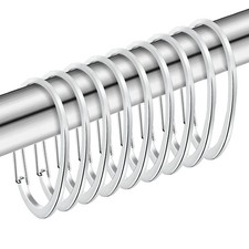 Silver Shower Curtain Rings, Rustproof Shower Curtain Hooks for Bathroom, Chr...