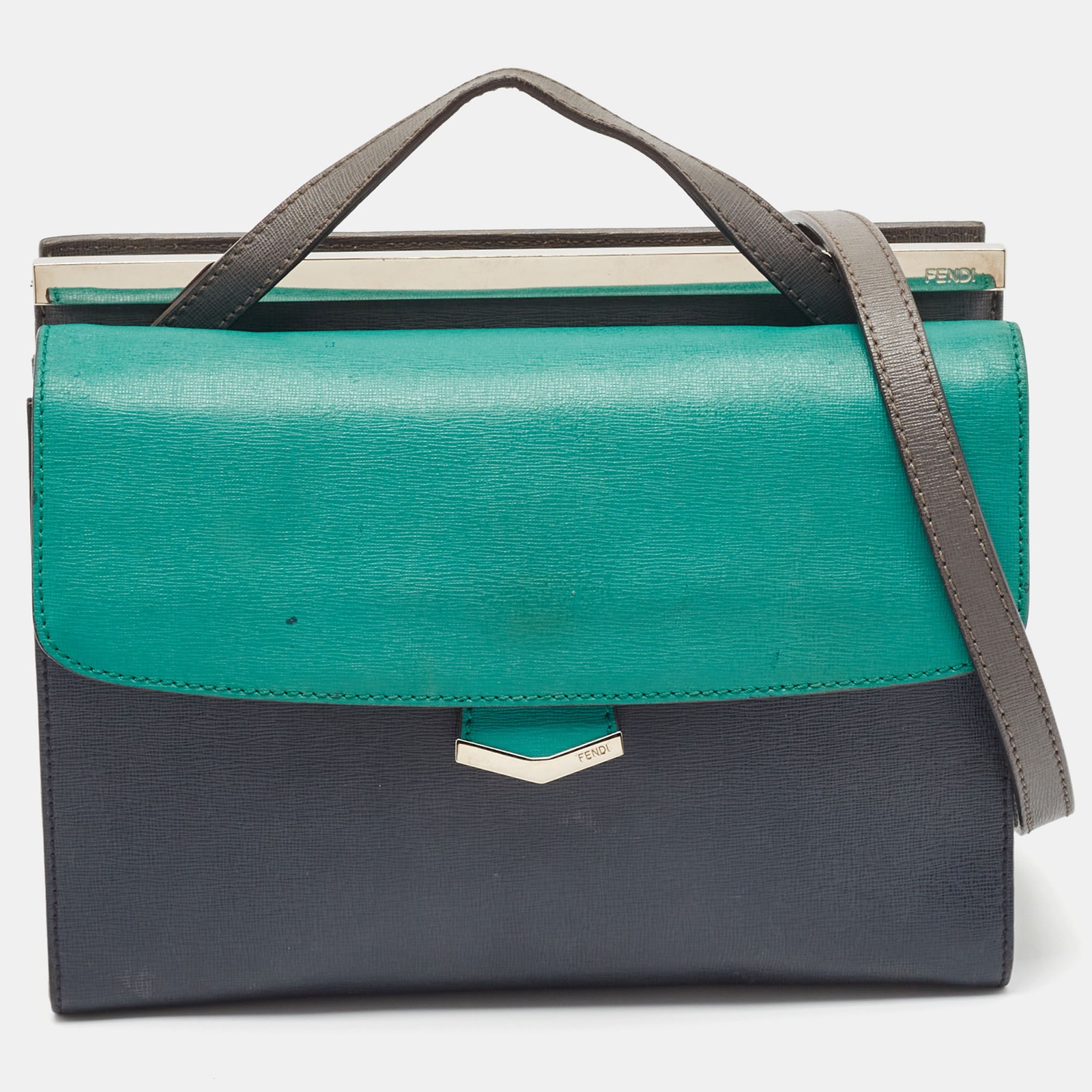 Fendi Tricolor Leather Small Demi Jour Top Handle Bag in Black White and Pink