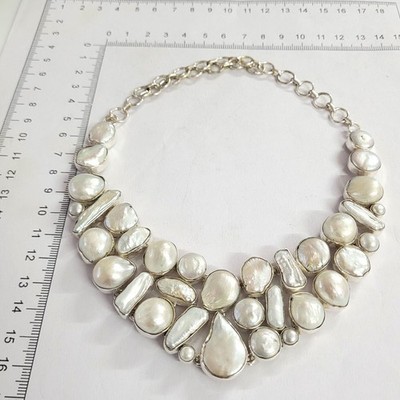 Handmade Fresh Water Pearl Gemstone 925 Silver Necklace Elegant Jewelry Gift.