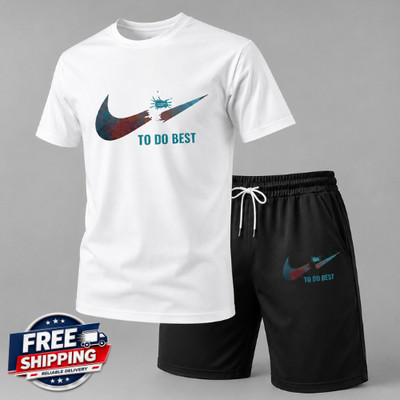Men s Summer Sports Set Short Sleeve T-Shirt & Shorts 2-Piece Outfit Casual Stre