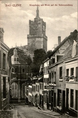 AK GRUSS AUS BAD KLEVE  KLOPPBERG MIT SCHWANENBURG UM 1910 WESTFALEN - Bild 1 von 2