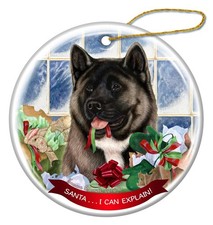 Black and Silver Akita Dog Porcelain Ornament Pet Santa I Can Explain '