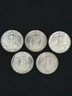LOT OF 5 WALKING LIBERTY SILVER HALF DOLLARS.  BU GEM LUSTER 💣 90% Silver 2.5FV