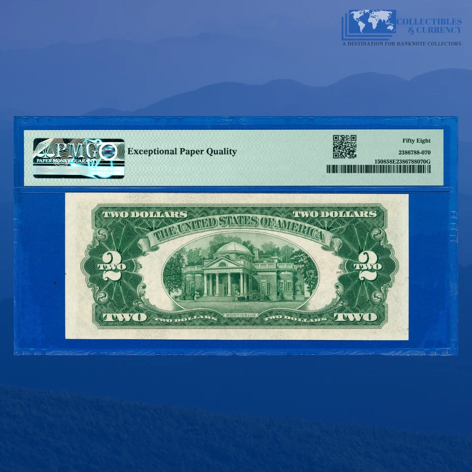 Fr.1508 1928G $2 Two Dollars Legal Tender Note, D/A Block, PMG AU 58 EPQ #50307 - Image 2 of 3