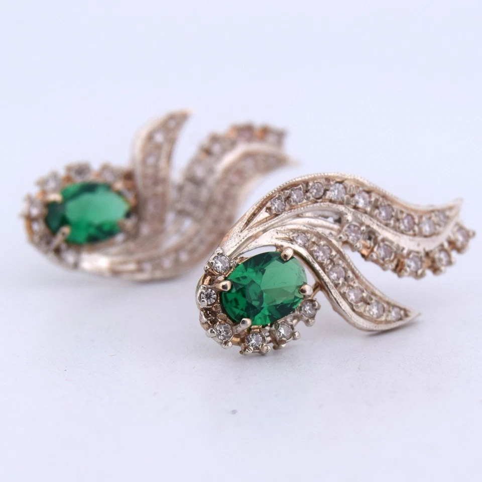 9K Roségold Ohrringe mit 2 Smaragden (1,7 ct) & 51 Diamanten (1 ct) - Bild 4 von 4