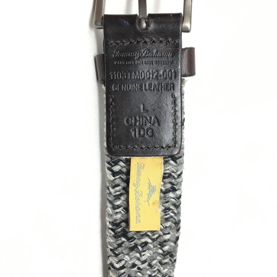 Cinto Masculino Tommy Bahama Tamanho Grande L Couro Marrom Cinza Casual Preppy Golfe - Imagem 4 de 4