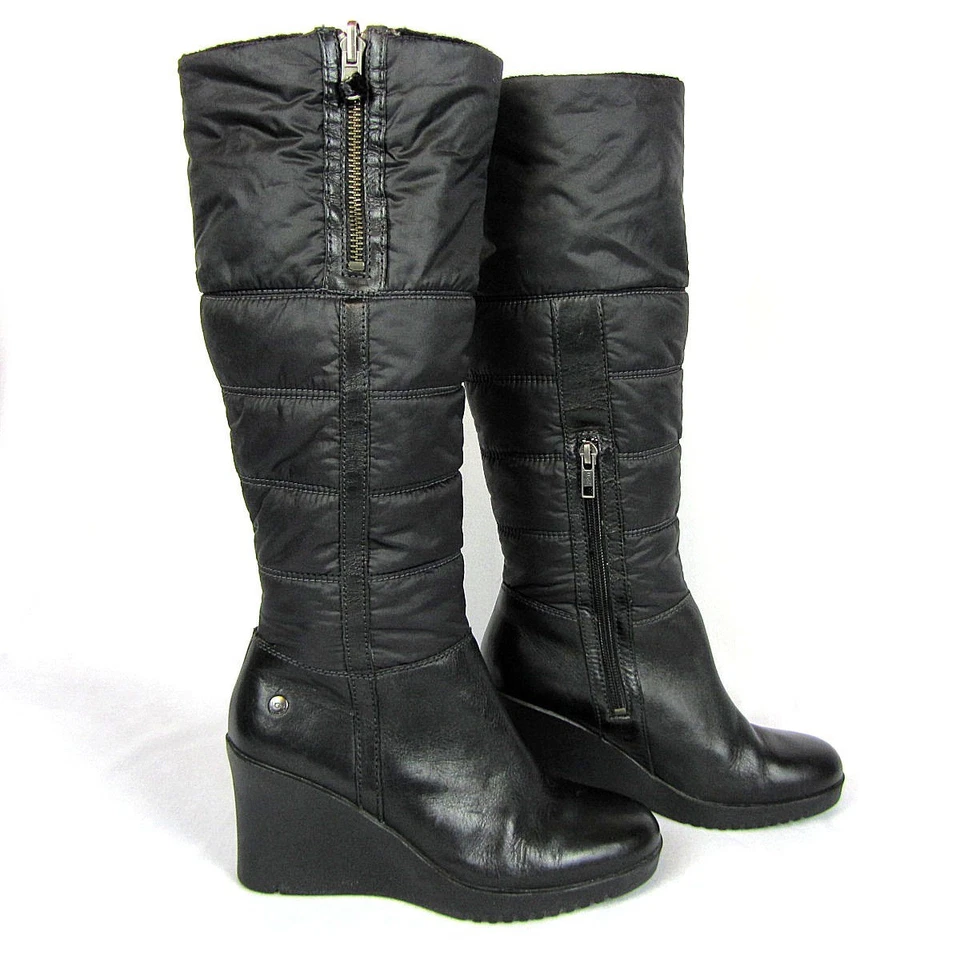 Botas de cuña UGG Australia Leona 1944 negras hasta la rodilla plegables talla 7 en muy buena condición Foto 2 de 4