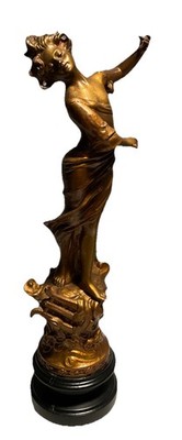 VTG  Greek Women Dancing Statue gold tone 21.5  tall statue