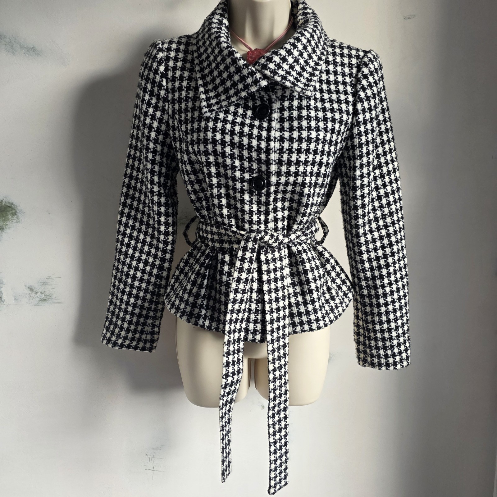 Zara Basic Houndstooth Blazer Jacket Black White … - image 7