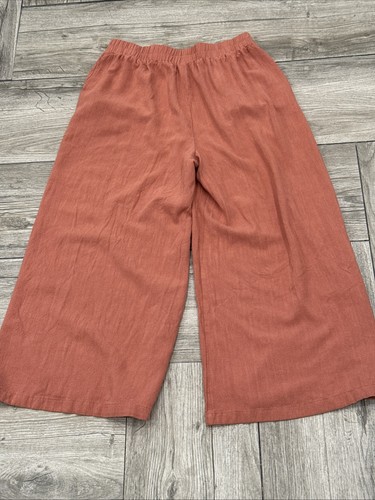 Wide Leg Palazzo Pants Subtle Textured Linen Rayon Blend Pockets Size Medium - Picture 5 of 5