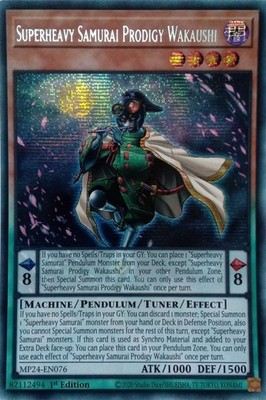 MP24-EN076 SUPERHEAVY SAMURAI PRODIGY WAKAUSHI PRISMATIC SECRET RARE 1ST YuGiOh