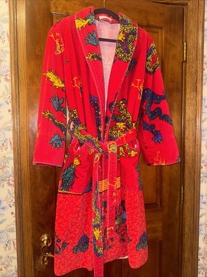 Vintage Cabernet  Men s Robe Dragons,  Peacock￼ Red Size M 100 Cotton  Heavy