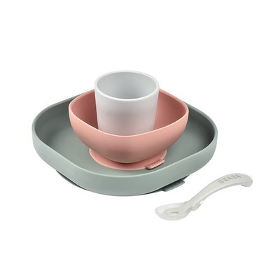 BEABA Silicone 4 Piece Baby Feeding Set, Suction Plates for Baby, High Food S...