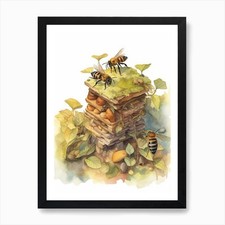 Leafcutter Ant Bee Beehive Watercol Framed Wall Art Poster Canvas Print Picture