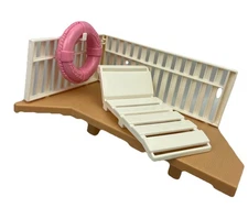 ✨ Playskool Dollhouse Pool Deck + White Fence - Lounger - Pink Float Ring ✨