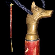 Vintage Equestrian Brass Horse Head 28  Long Mahogany Wooden Shoe Horn