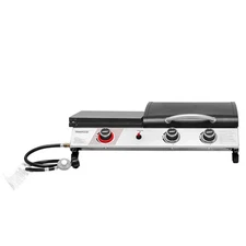 3-Burner Portable Propane Gas Griddle W/ Side Burner,3-In-1 Grill/ Griddle Combo