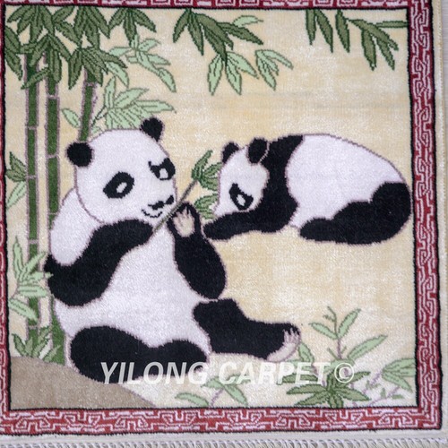 1x1ft Panda Tapestry Villa Hand Knotted Area Rug Mini Silk Carpet 020H - Picture 5 of 7