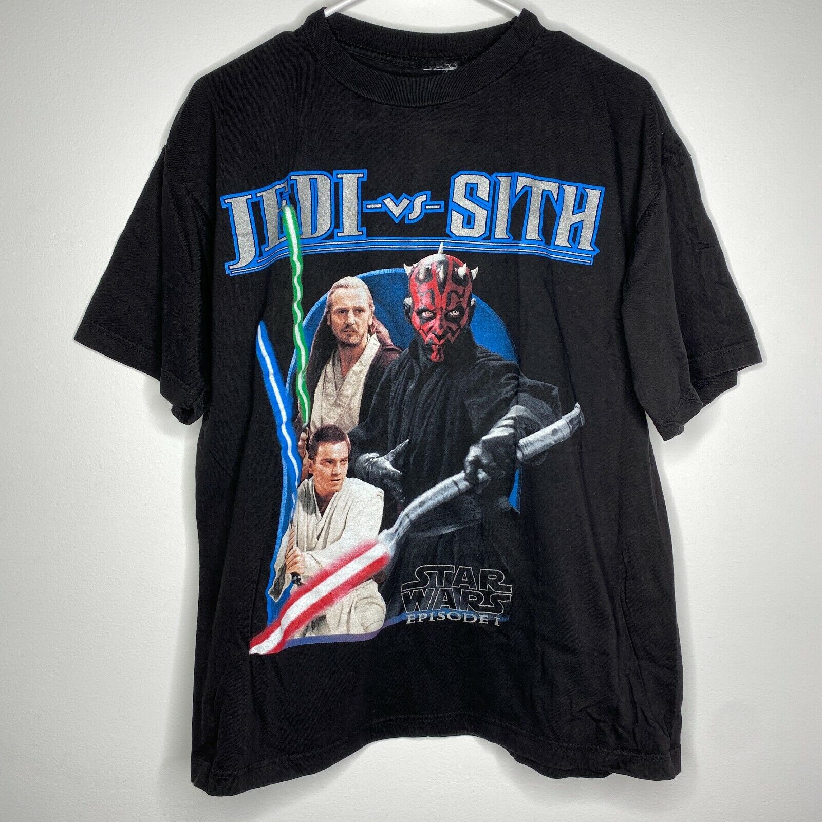 Vintage 1999 Star Wars Episode 1 Jedi vs Sith T Shirt M Darth Maul Obi-Wan  RARE