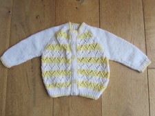 Hand Knitted Lemon & White Cardigan size 20ins Brand New