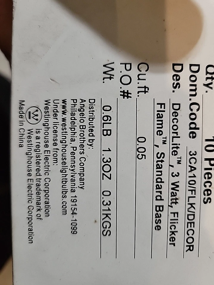 Westinghouse DecorLite 3CA10 Flicker Flame Bulb -120 Volt, 3 Watt, item # 03657 - Image 4 of 4