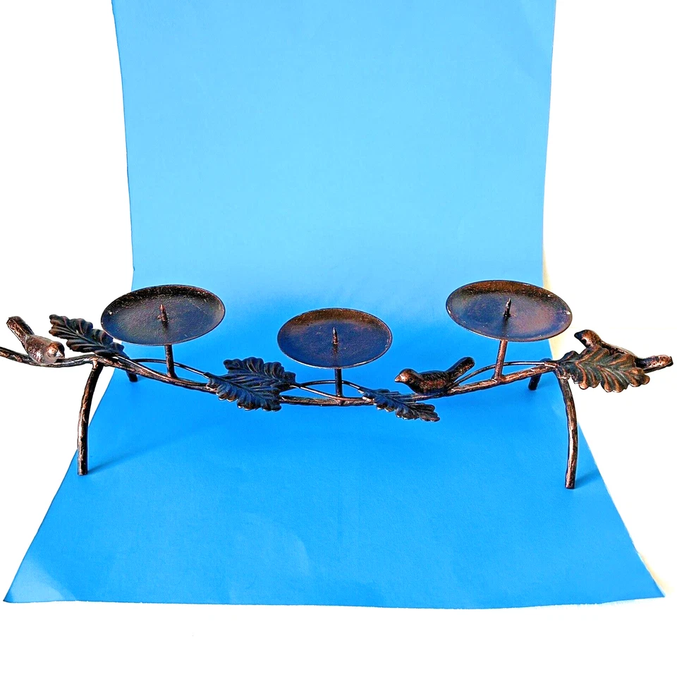 "Centro de mesa de metal de 18"" para decoración de pájaros hojas de rama color bronce" Foto 3 de 4