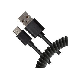 Coiled USB Cable MicroUSB Charger Cord Power Wire Sync Black for Tablets
