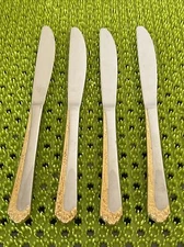 Towle ROYAL ROSE GOLD ACCENT Stainless 4 Dinner Knives 18/8 Korea Flatware E34G
