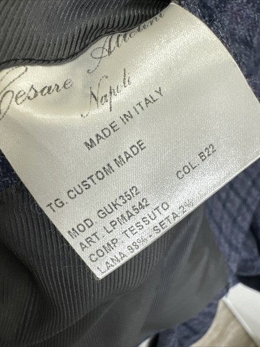 Men Cesare Attolini Custom Sport Jacket Navy & Purple Plaid Wool/silk Size 44 - Picture 8 of 9