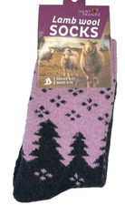 Lambs Wool Ladies Socks Pine Trees Snowflake Crew Warm Winter Size 9-11 Purple
