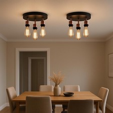 Image of Vintage Ceiling Light Fitting 3 Way Metal E27 Base Flush Lamp Home Lights Indoor